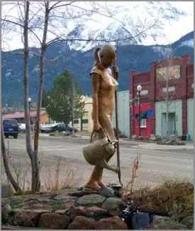 Bronze water girl sculpture in Joseph, Oregon