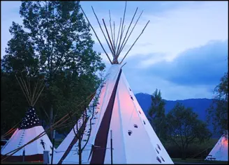 Glowing tepees at the Mountain View RV Campground