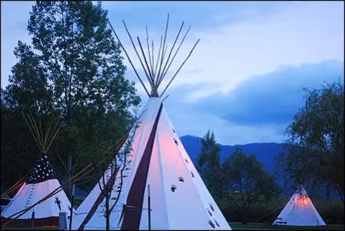 Glowing tepees at the Mountain View RV Campground