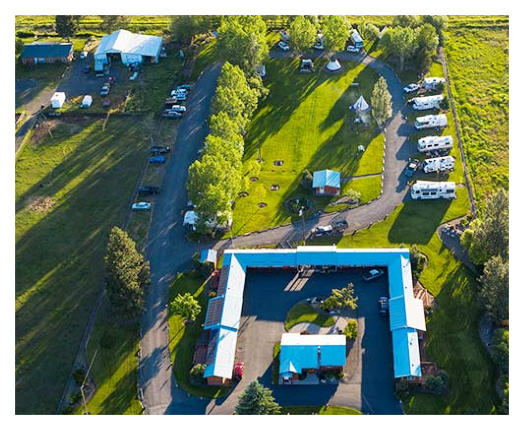 Aerial View of the Mountain View Motel & RV Park near Wallowa Lake, Oregon