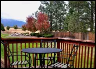Enjoy the Blue Duck Cabin-Suite’s private deck at the Mountain View Motel & RV Park, a Joseph, Oregon Hotel