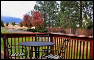Enjoy the Blue Duck Cabin-Suite’s private deck at the Mountain View Motel & RV Park, a Joseph, Oregon Hotel