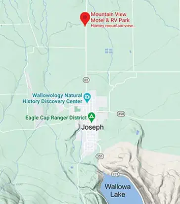 Map showing location of Mountain View Motel & RV Park near Wallowa Lake in Eastern Oregon